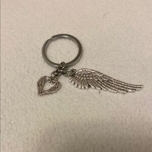 Silver Wing and Heart Keychain